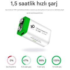 9V 650mAh Type-C Usb Şarjlı Pil