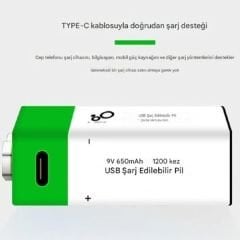 9V 650mAh Type-C Usb Şarjlı Pil