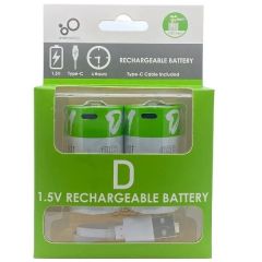 1.5V 5000mAh D Boy LR20  Usb Şarjlı Pil (2'li Paket)