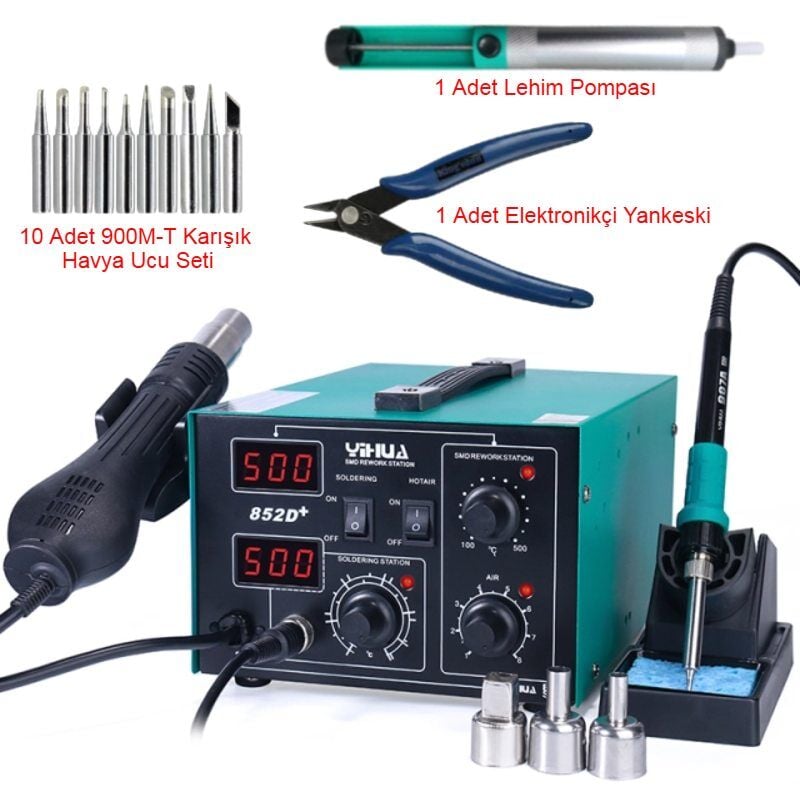 Yihua 852D+ Sıcak Hava Üflemeli Havya İstasyonu Seti