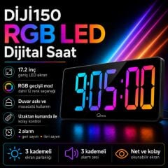 DİJİ150 RGB Renkli Büyük Ekranlı Dijital Saat | Uzaktan Kumandalı