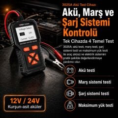 Victor 3025A 12V 24V Dijital Akü Test Cihazı