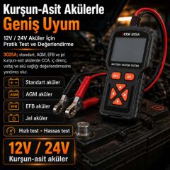 Victor 3025A 12V 24V Dijital Akü Test Cihazı