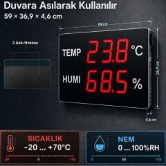 Huato DigiSense-50 Dijital Büyük Ekran Sıcaklık ve Nem Ölçer Termometre