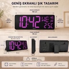 WİFİ150 RGB Renkli Büyük Ekranlı Dijital Duvar Saati | Sıcaklık ve Gün Gösterim